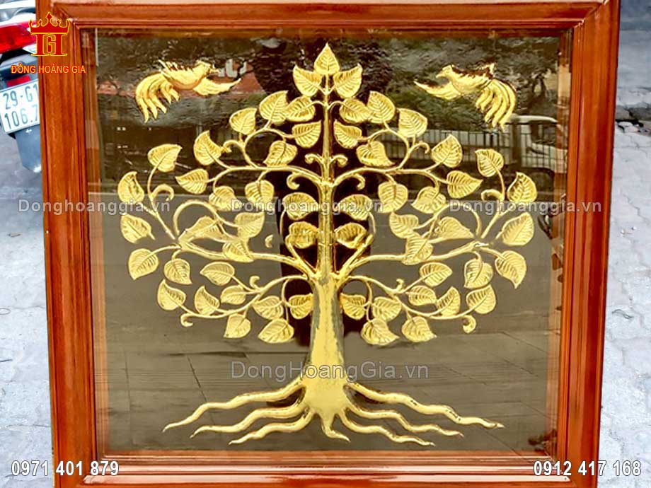 Tranh cây bồ đề bằng đồng mạ vàng 24K thích hợp cho phòng thờ Phật ý nghĩa